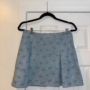 Blue Butterfly Print Suede Pleated Skirt size Medium